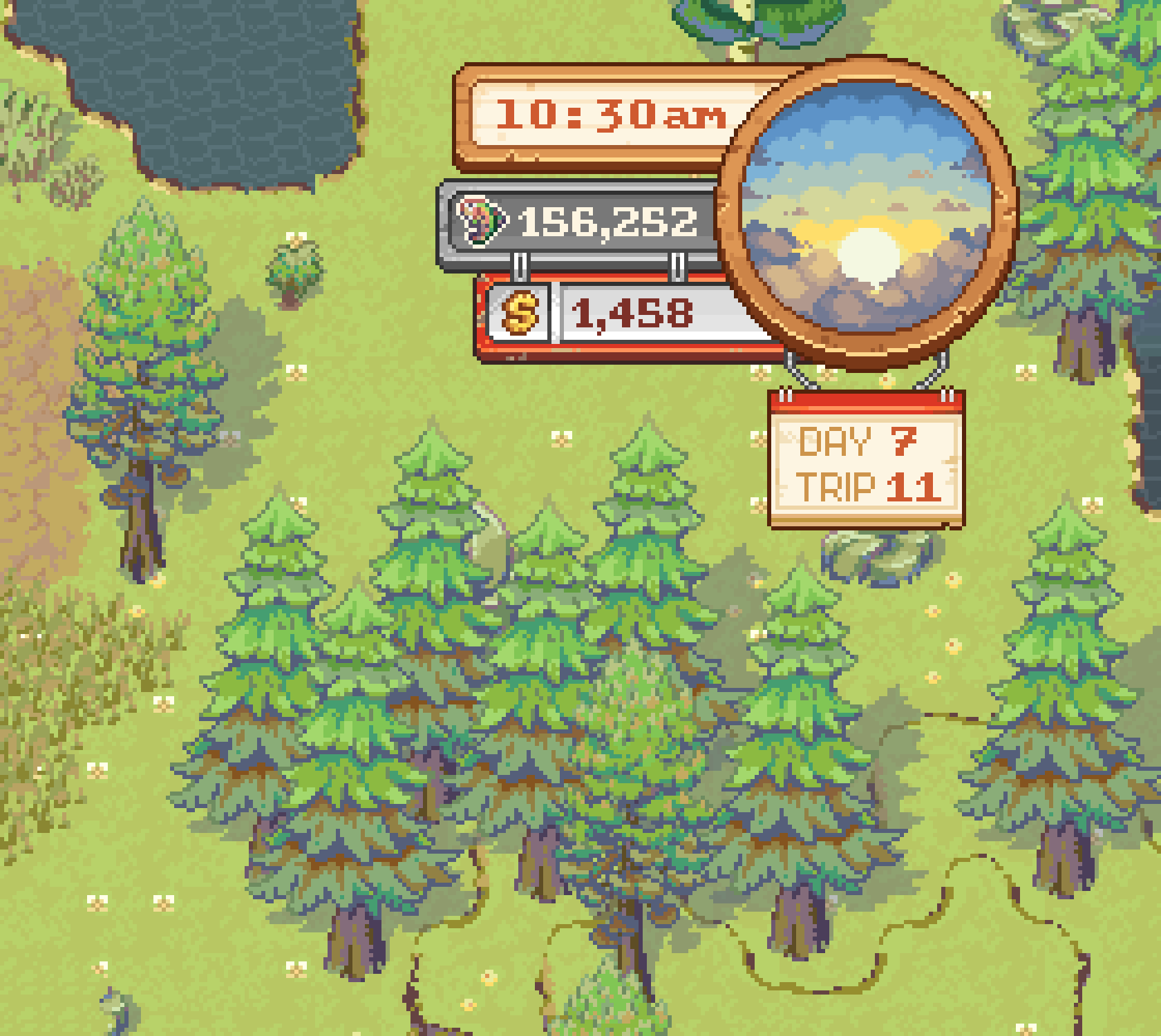Animation mockup showing the time-of-day porthole cycling through morning, midday, evening, and night